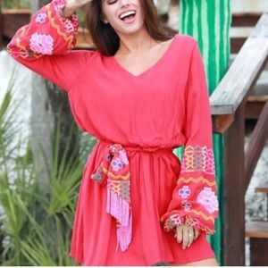 NWOT JUDITH MARCH Anthropologie Gypsy Knot Embroidered Bell Sleeve Dress